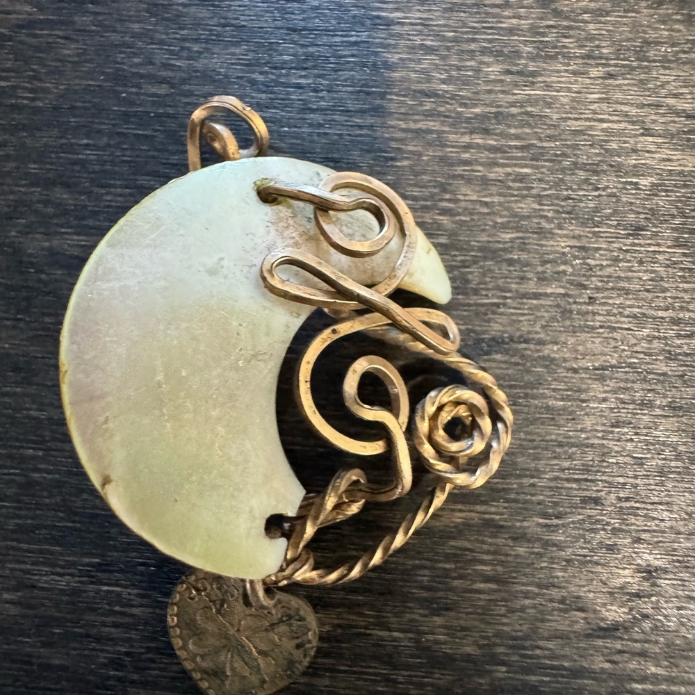 Vintage Gold Wire Rose Crescent Pendant